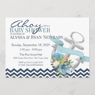 Nautical Floral Anchor Baby shower Kaart