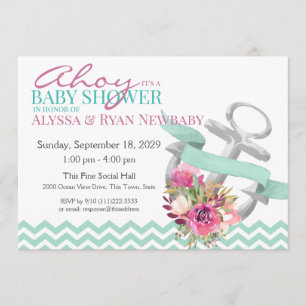 Nautical Floral Anchor Baby shower Kaart