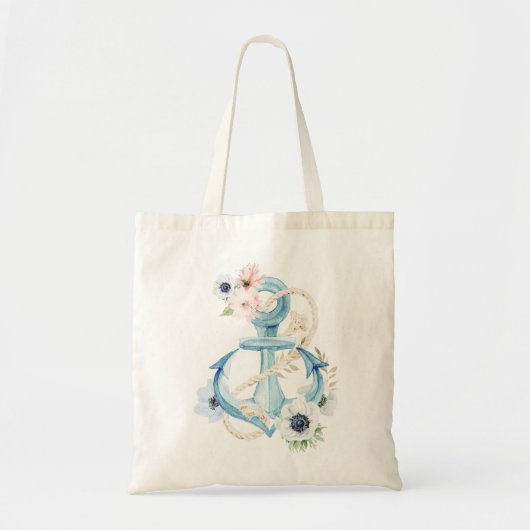 Nautical Floral Anchor Blue Blush Pink Anemone Tote Bag (Voorkant)