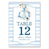 Nautical Floral Anchor Blue Stripes Beach Wedding Kaart (Voorkant)