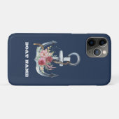 Nautical Floral Anchor Boat Name Navy Blue Case-Mate iPhone Case (Achterkant (horizontaal))