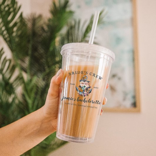 Nautical Floral Anchor | Monogram Bachelorette Acryl Drinkbeker