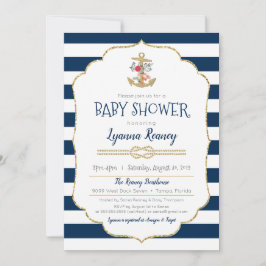 Nautical Floral Anchor Navy Blue Baby shower Kaart