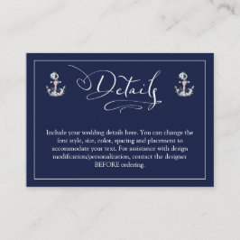 Nautical Floral Anchor Navy Blue DETAILS Informatiekaartje
