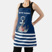 Nautical, Floral Anchor Navy Blue Striped Schort (Insitu)