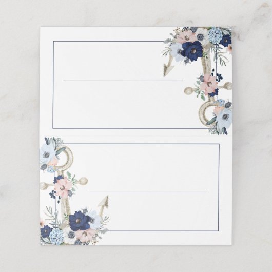 Nautical Floral Anchor Navy Blue Wedding Plaatskaartje (Buitenkant ongevouwen)