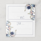 Nautical Floral Anchor Navy Blue Wedding Table Plaatskaartje (Buitenkant ongevouwen)