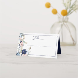 Nautical Floral Anchor Navy Blue Wedding Table Plaatskaartje