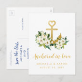Nautical Floral Anchor Save the Date Briefkaart (Voorkant / Achterkant)