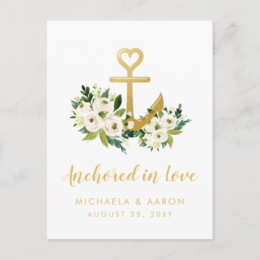 Nautical Floral Anchor Save the Date Briefkaart (Voorkant)