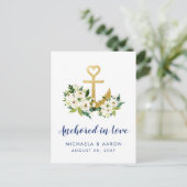 Nautical Floral Anchor Save the Date Briefkaart (Staand voorkant)