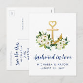 Nautical Floral Anchor Save the Date Briefkaart (Voorkant / Achterkant)