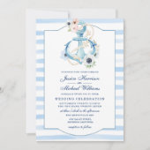 Nautical Floral Anchor Waterverf Stripes Wedding Kaart (Voorkant)