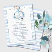 Nautical Floral Anchor Waterverf Stripes Wedding Kaart