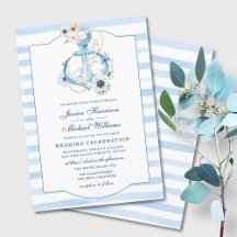 Nautical Floral Anchor Waterverf Stripes Wedding