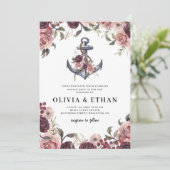 Nautical Floral Anchor Waterverf Wedding Kaart (Staand voorkant)