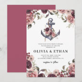 Nautical Floral Anchor Waterverf Wedding Kaart (Voorkant / Achterkant)