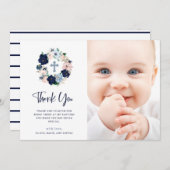 Nautical Floral and Stripes | Fotobaptisme Bedankkaart (Voorkant / Achterkant)