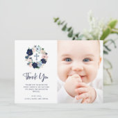 Nautical Floral and White | Fotobaptisme Bedankkaart (Staand voorkant)