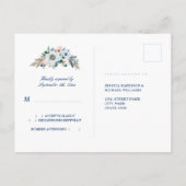 Nautical Floral Blue Stripes Beach Wedding RSVP Briefkaart (Achterkant)