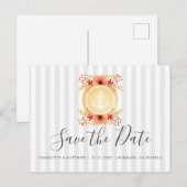 Nautical Floral Gold Anchor Wedding Save the Date Aankondigingskaart (Voorkant / Achterkant)