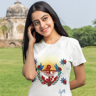 Nautical Floral Red Anchor Blue T-shirt