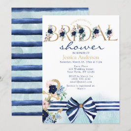 Nautical Floral Royal Blue en Gold Vrijgezellenfee Kaart