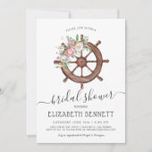 Nautical Floral Ship's Wheel | Vrijgezellenfeest Kaart (Voorkant)