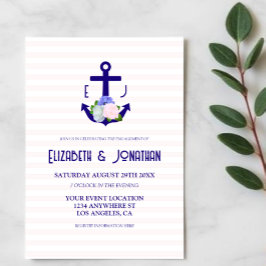 Nautical Floral Stripes Engagement Party Kaart