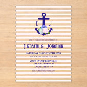Nautical Floral Stripes Wedding Acryl Uitnodigingen (Voorkant)