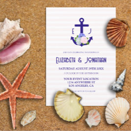 Nautical Floral Stripes Wedding Kaart