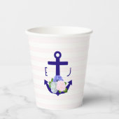 Nautical Floral Stripes Wedding Papieren Bekers (Voorkant)