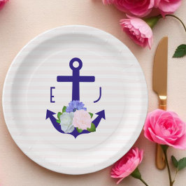 Nautical Floral Stripes Wedding Papieren Bordje