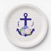 Nautical Floral Stripes Wedding Papieren Bordje (Voorkant)