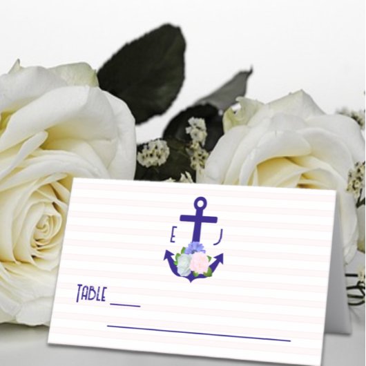 Nautical Floral Stripes Wedding Plaatskaartje