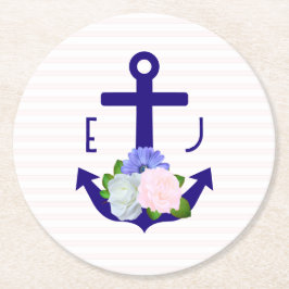 Nautical Floral Stripes Wedding Ronde Kartonnen Onderzetter