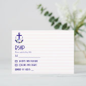 Nautical Floral Stripes Wedding RSVP Kaartje (Staand voorkant)