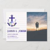 Nautical Floral Stripes Wedding Save The Date (Voorkant)