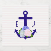 Nautical Floral Stripes Wedding Sparkling Wijnetiket (Enkel label)