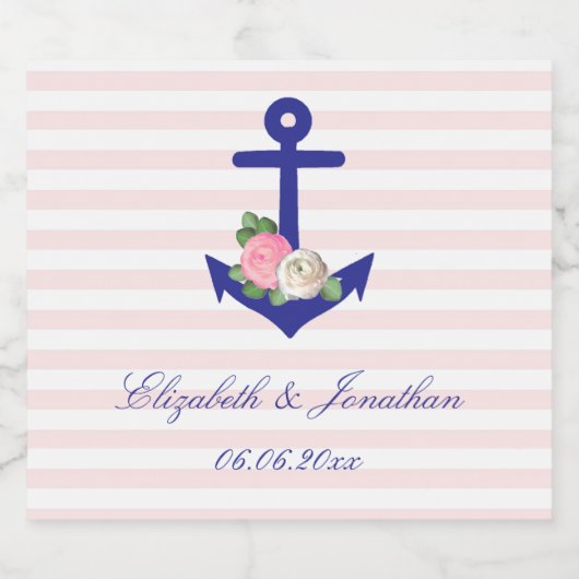Nautical Floral Summer Wedding Sparkling Wijnetiket (Enkel label)