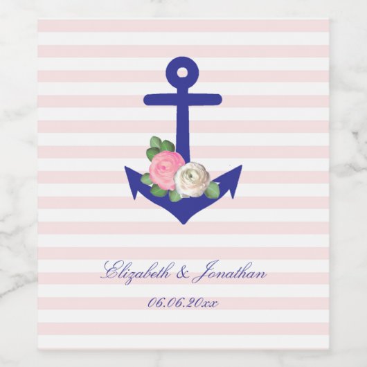 Nautical Floral Summer Wedding Wijn Etiket (Enkel label)