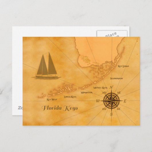  Nautical Florida Keys Map Briefkaart (Voorkant / Achterkant)