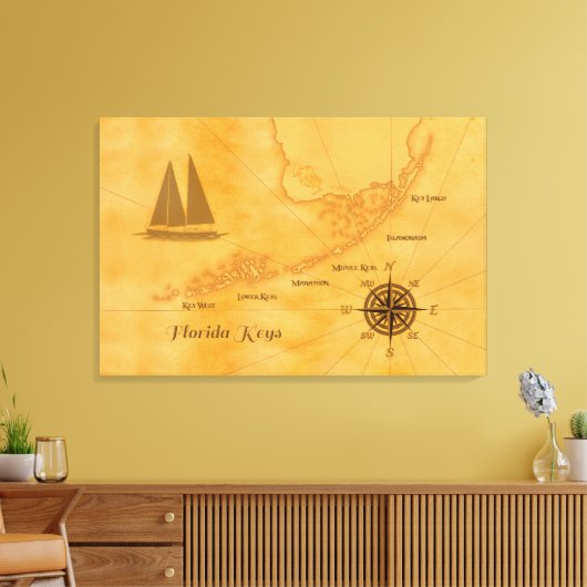  Nautical Florida Keys Map Canvas Afdruk (Insitu (Woonkamer))