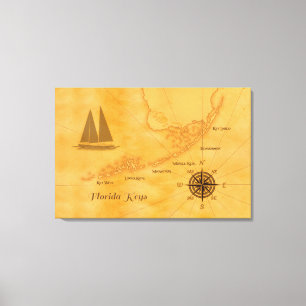 Nautical Florida Keys Map Canvas Afdruk