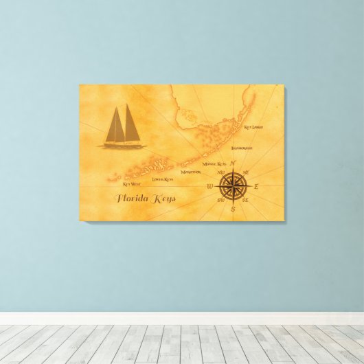 Nautical Florida Keys Map Canvas Afdruk (Insitu (Houten vloer))