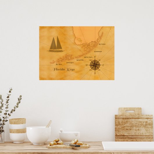 Nautical Florida Keys Map Poster (Keuken)