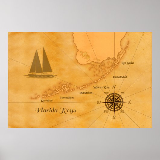  Nautical Florida Keys Map Poster (Voorkant)