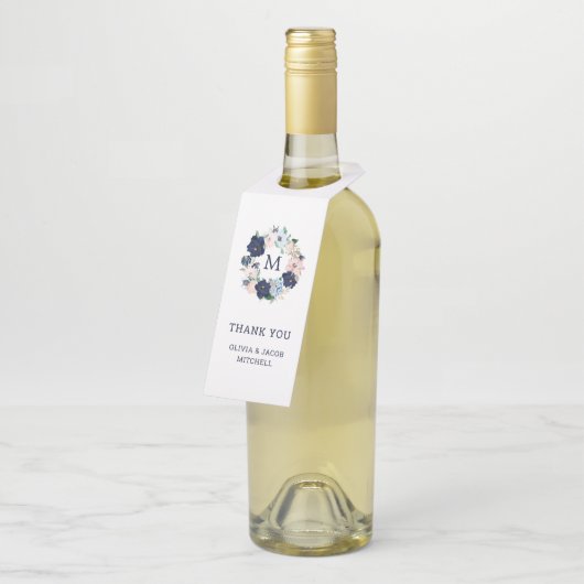 Nautical Flowers and Monogram | Weddenschap Flessenhanger (Schuin)