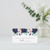 Nautical Flowers Navy Blue en Blush Pink | Escort Plaatskaartje (Staand voorkant)
