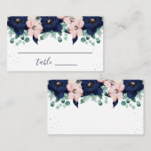 Nautical Flowers Navy Blue en Blush Pink | Escort Plaatskaartje (Voorkant / Achterkant)